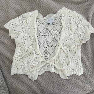 White Knit Front Tie Top